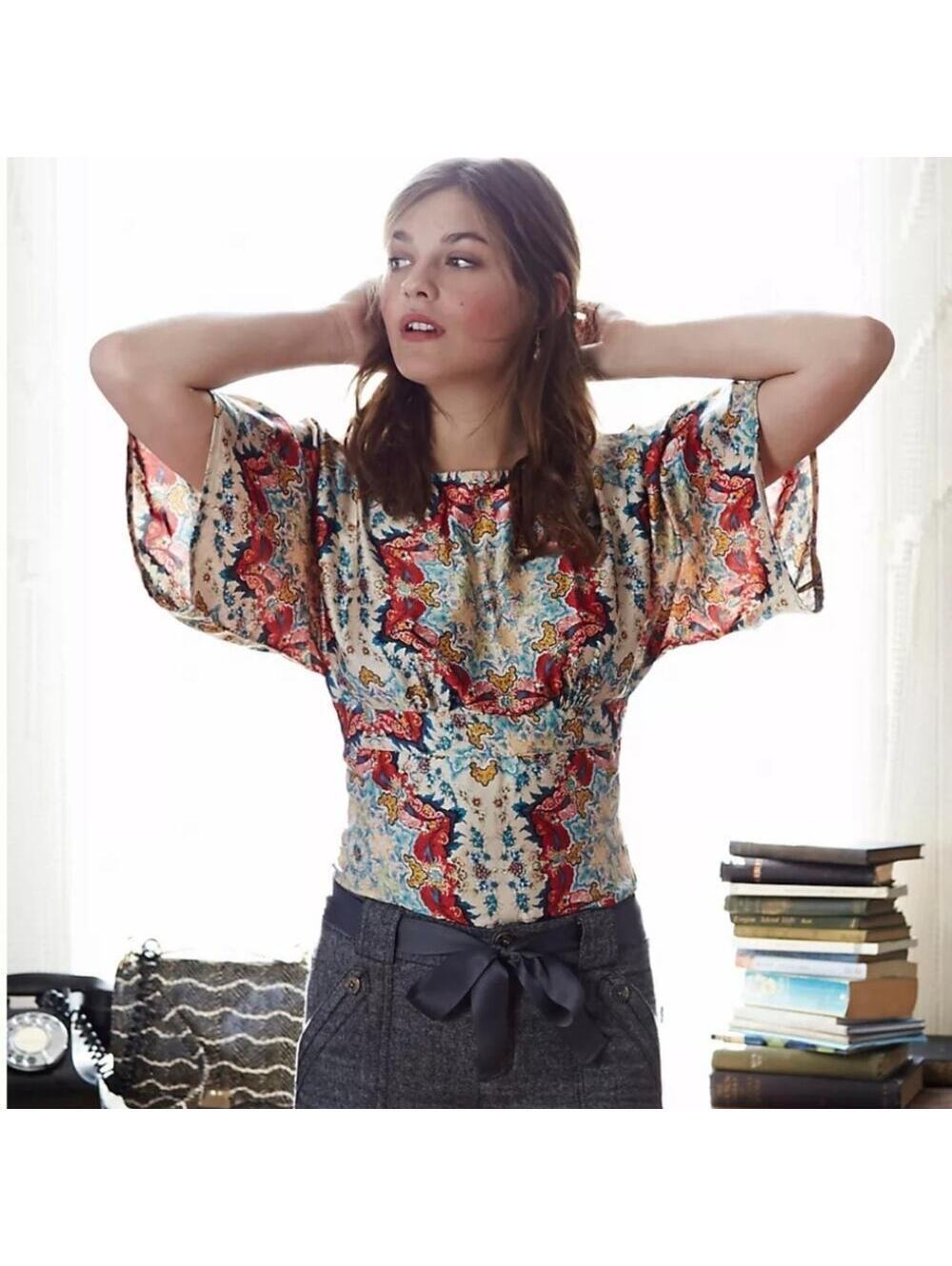 KAS New York for Anthropologie EUC Women's Winterstar Blouse Kimono Sleeves 12